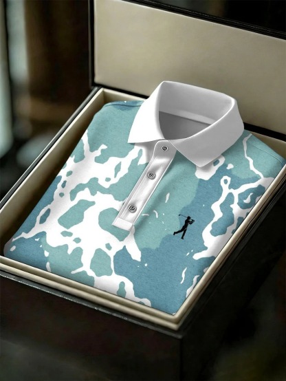 Men's Business Style Print Short Sleeved Polo Shirt