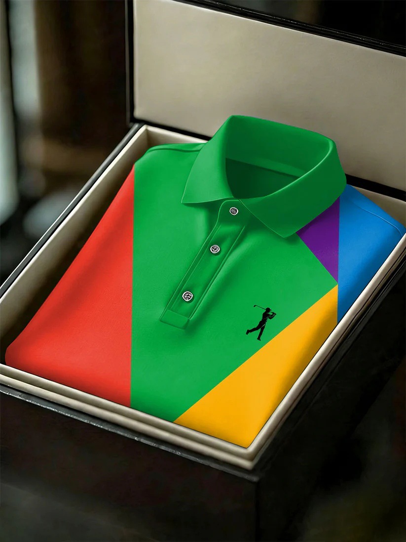 Men's Business Style Print Short Sleeved Polo Shirt