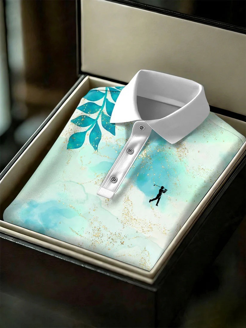 Men's Business Style Print Short Sleeved Polo Shirt