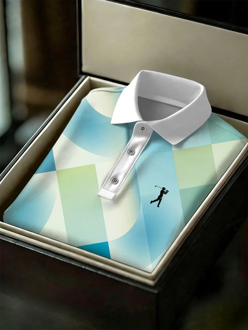 Men's Business Style Print Short Sleeved Polo Shirt