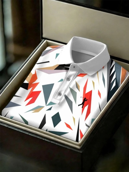 Men's Business Style Print Short Sleeved Polo Shirt