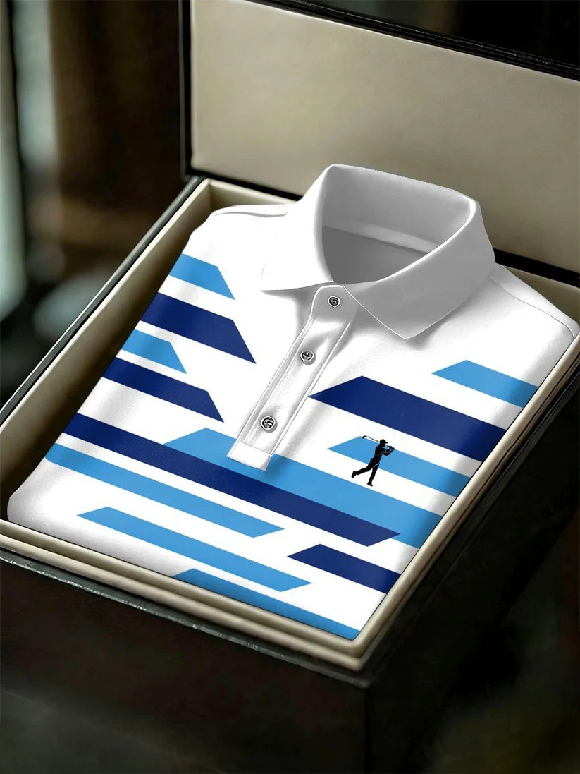 Men's Business Style Print Short Sleeved Polo Shirt
