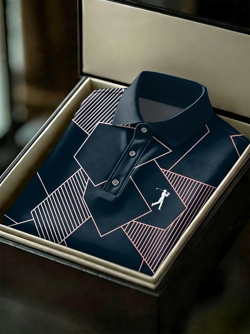 Men's Business Style Print Short Sleeved Polo Shirt