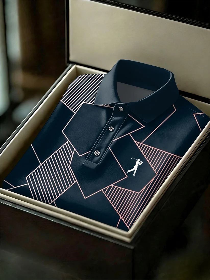 Men's Business Style Print Short Sleeved Polo Shirt