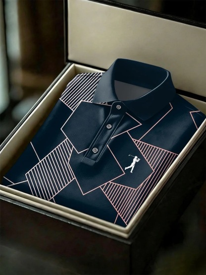 Men's Business Style Print Short Sleeved Polo Shirt