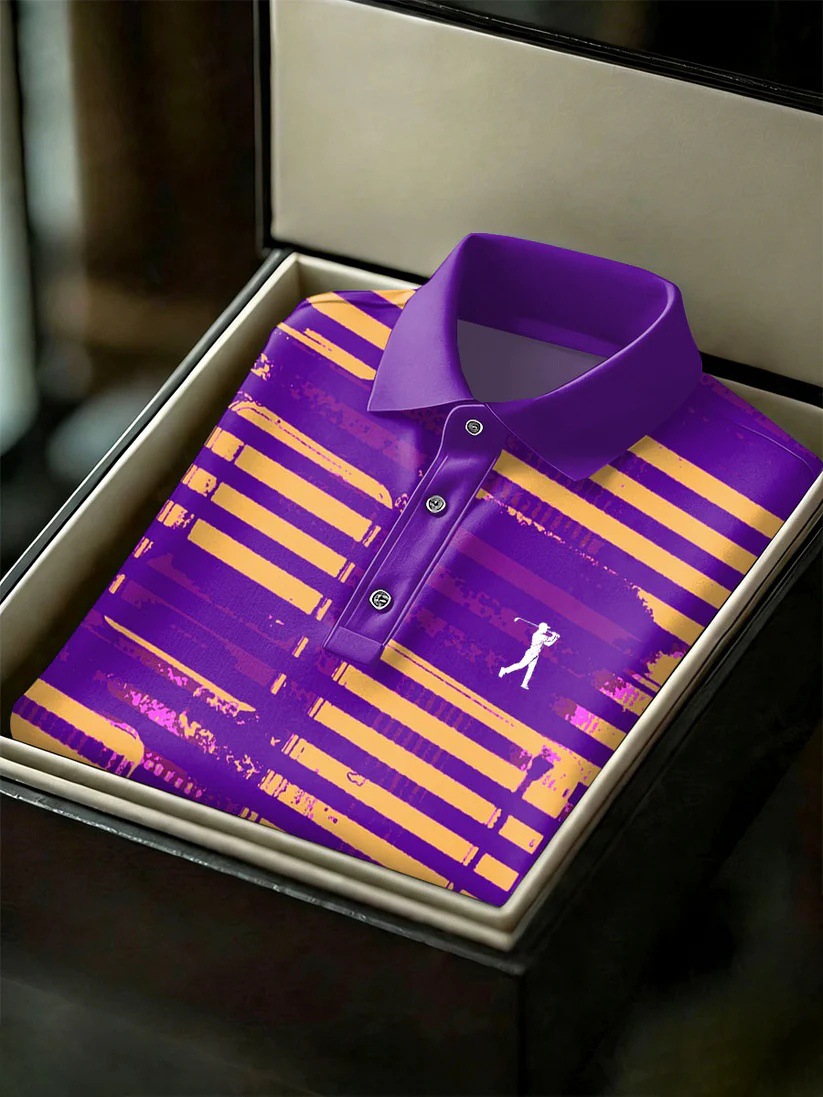 Men's Business Style Print Short Sleeved Polo Shirt