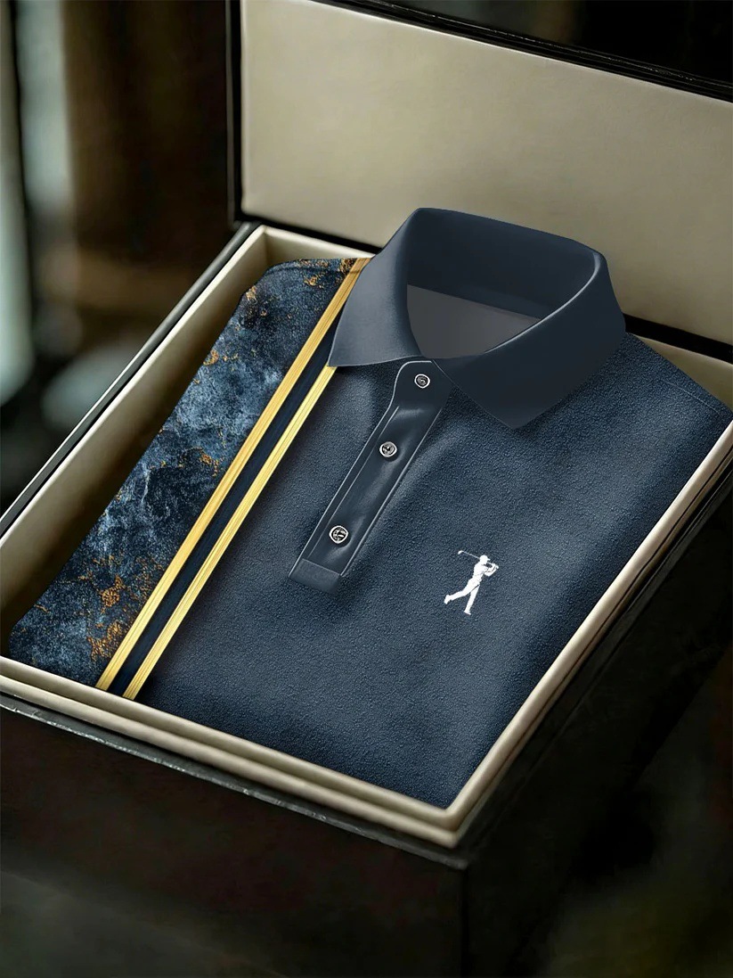 Men's Business Style Print Short Sleeved Polo Shirt