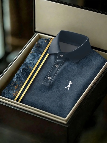 Men's Business Style Print Short Sleeved Polo Shirt