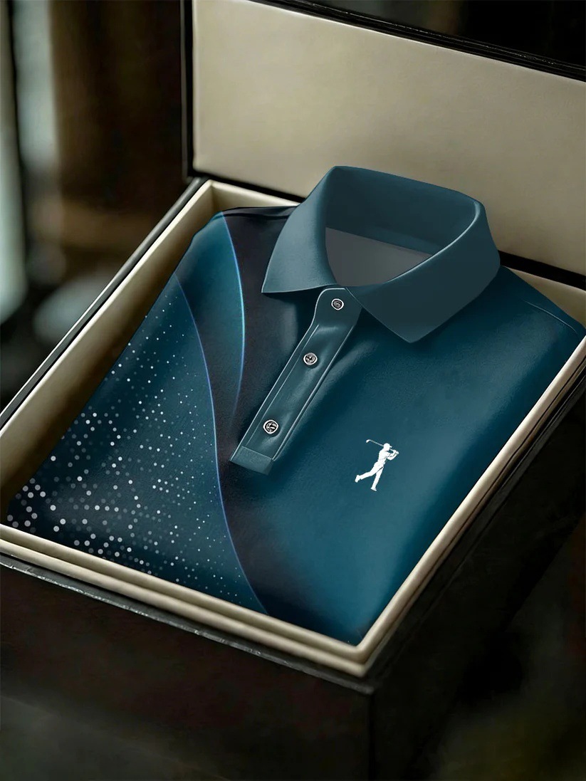 Men's Business Style Print Short Sleeved Polo Shirt