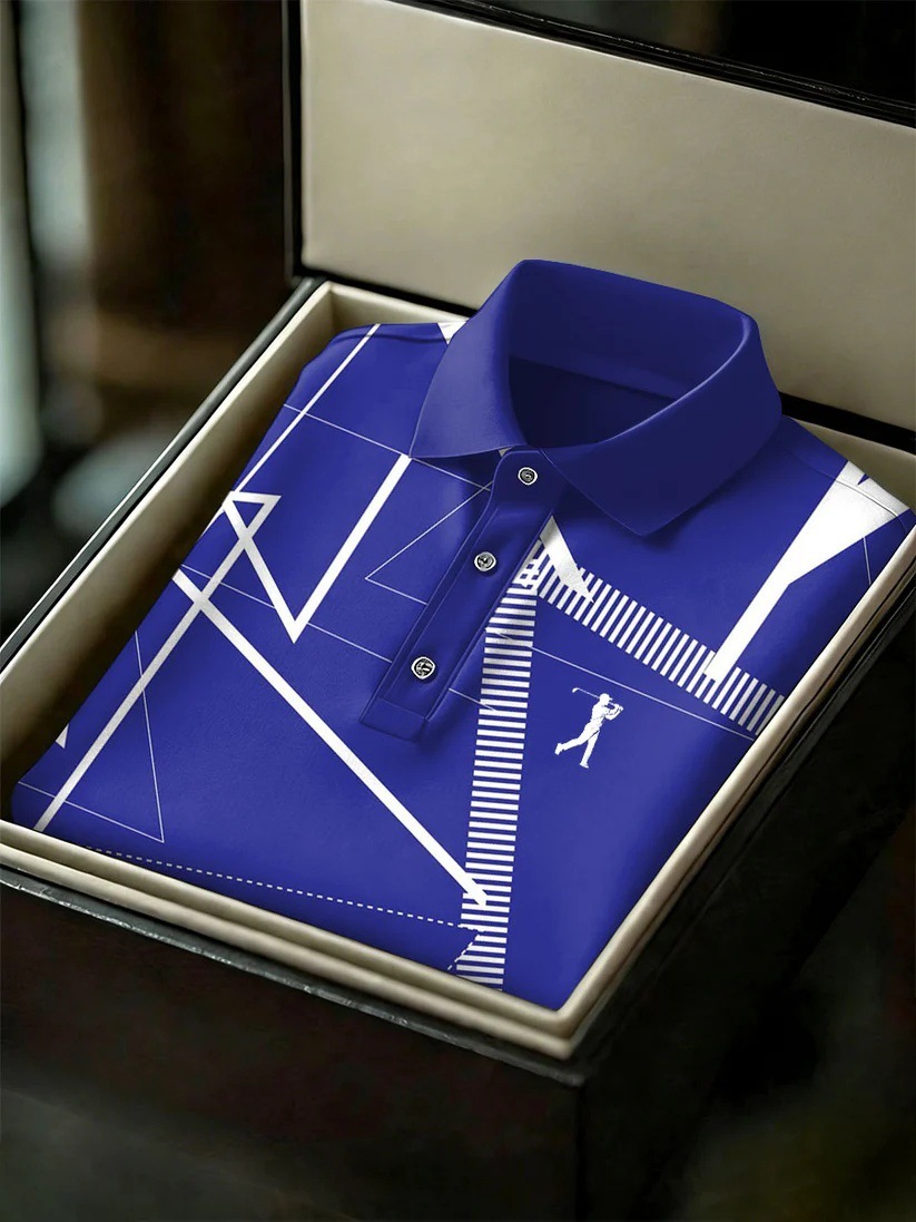 Men's Business Style Print Short Sleeved Polo Shirt