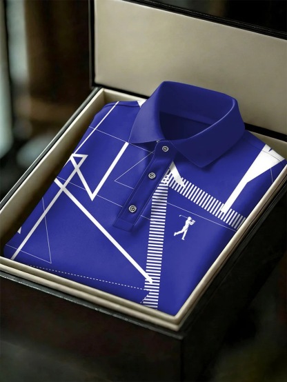 Men's Business Style Print Short Sleeved Polo Shirt
