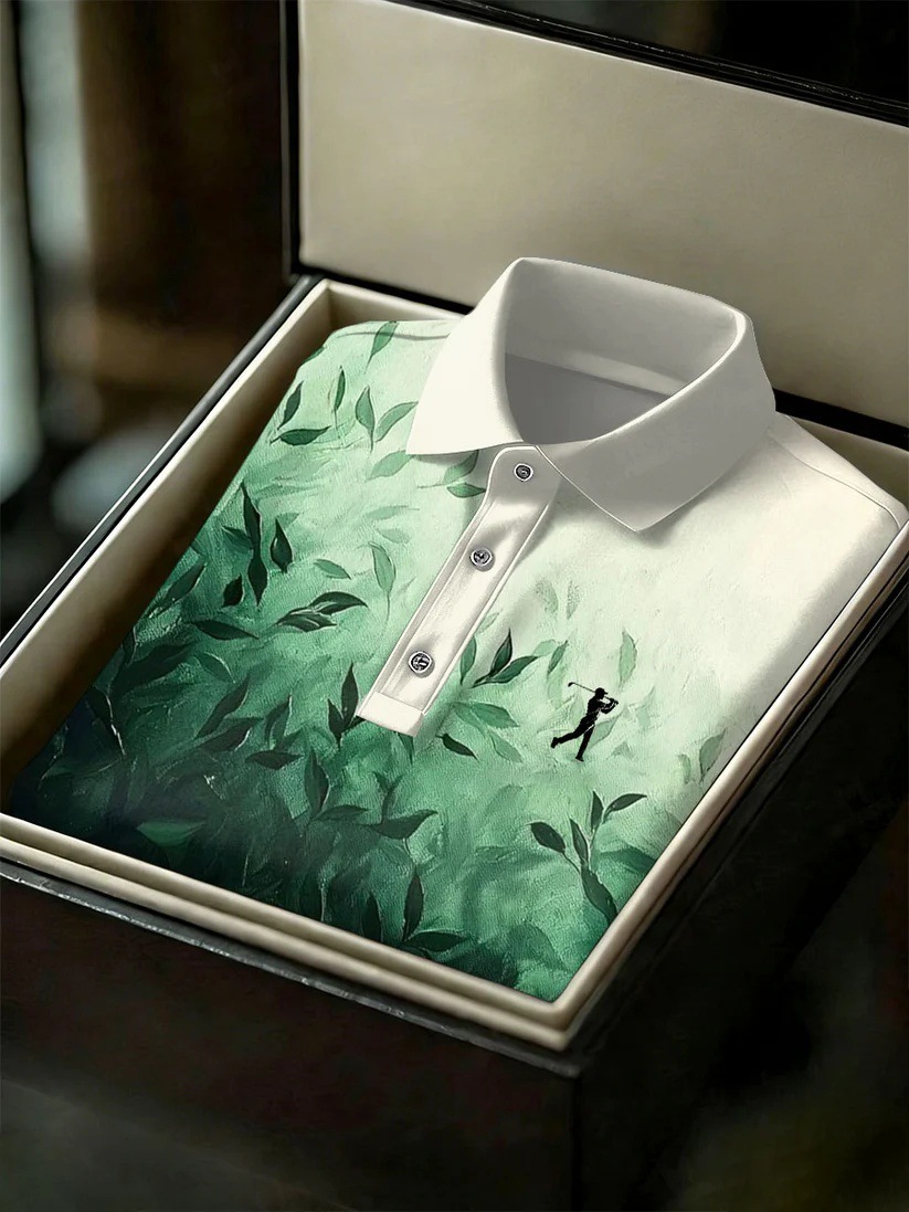 Men's Business Style Print Short Sleeved Polo Shirt