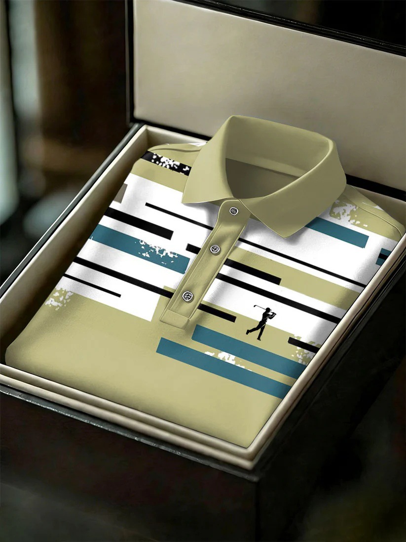 Men's Business Style Print Short Sleeved Polo Shirt