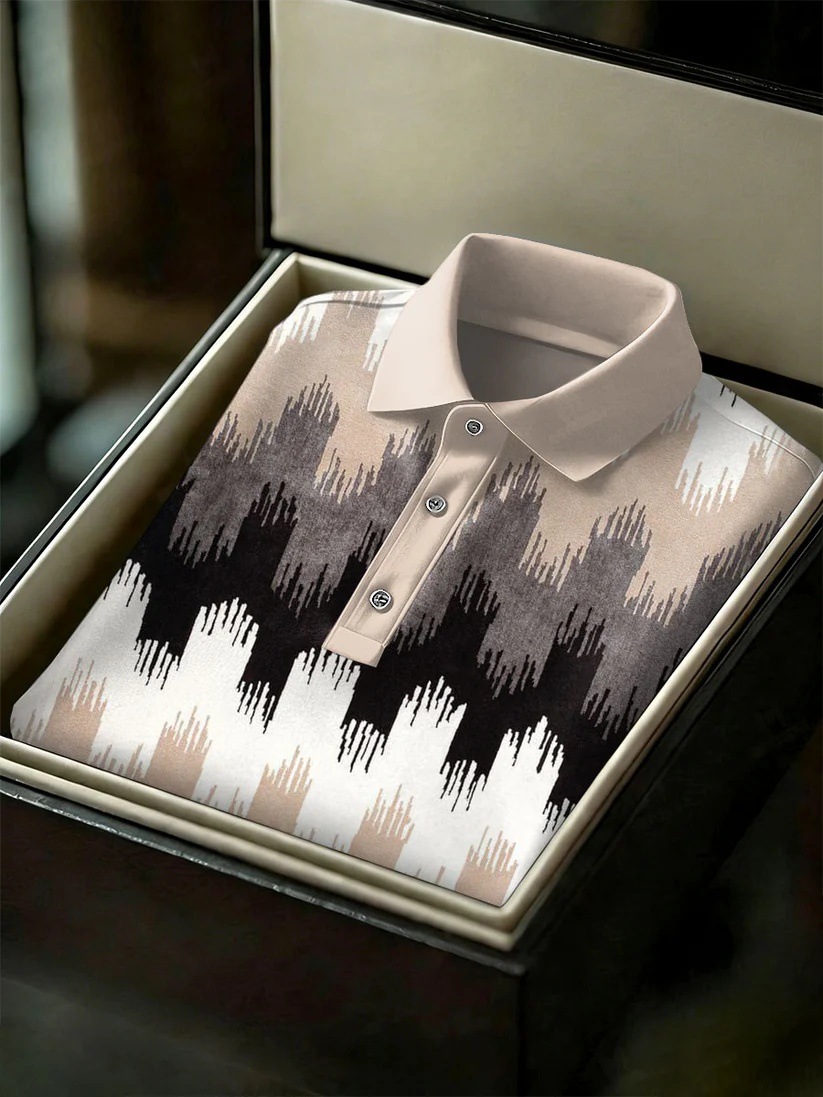 Men's Business Style Print Short Sleeved Polo Shirt