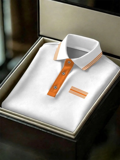 Men's Business Style Print Short Sleeved Polo Shirt