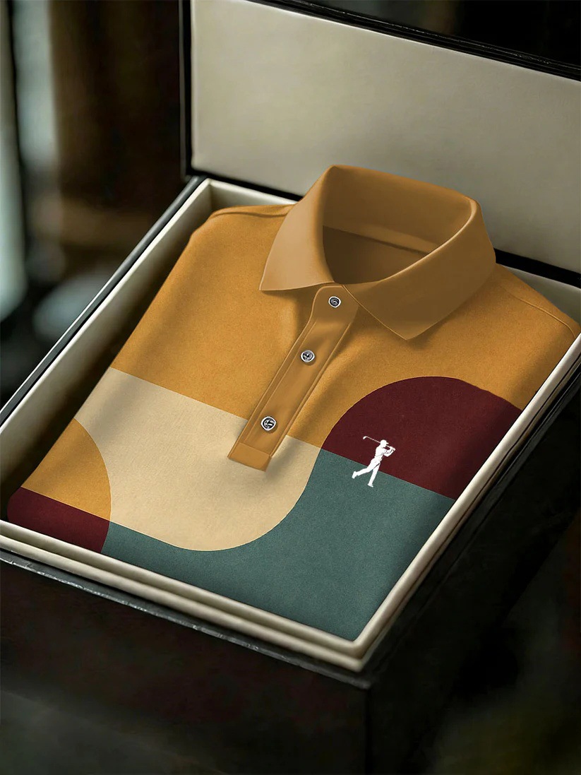 Men's Business Style Print Short Sleeved Polo Shirt