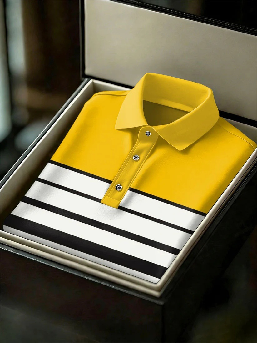 Men's Business Style Print Short Sleeved Polo Shirt