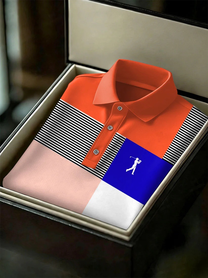 Men's Business Style Print Short Sleeved Polo Shirt