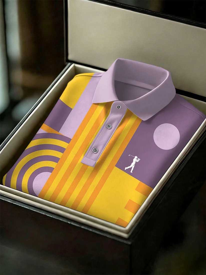 Men's Business Style Print Short Sleeved Polo Shirt