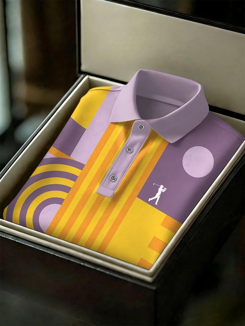 Men's Business Style Print Short Sleeved Polo Shirt