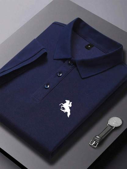 Men's Casual Horse Printed Solid Color Short Sleeve Polo Shirt