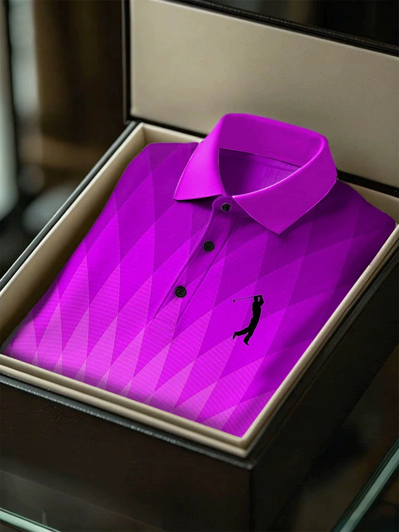 Men's Business Style Print Short Sleeved Polo Shirt