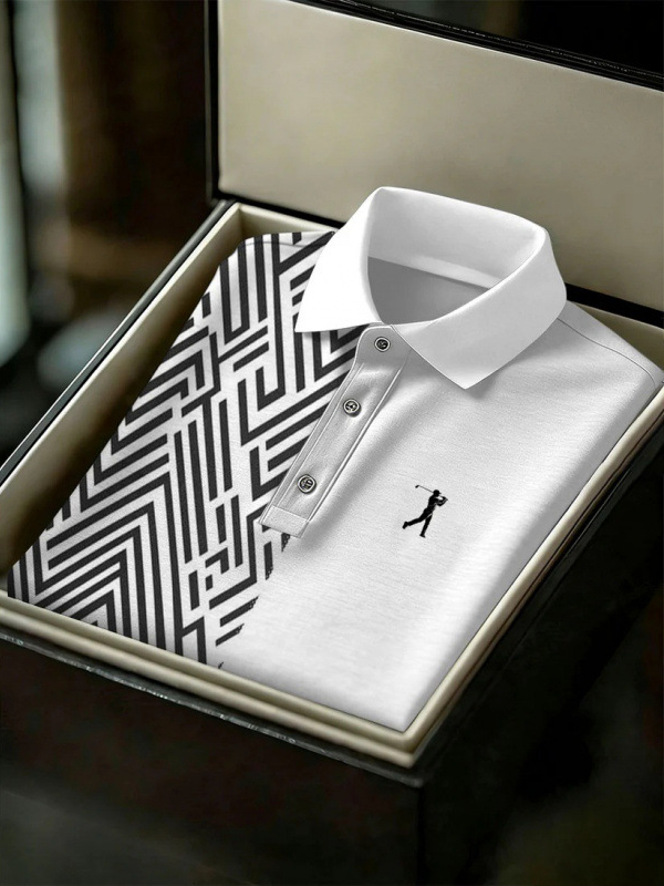 Men's Business Style Print Short Sleeved Polo Shirt