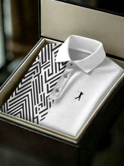 Men's Business Style Print Short Sleeved Polo Shirt