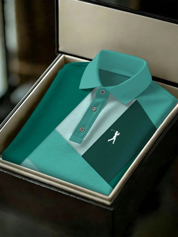 Men's Business Style Print Short Sleeved Polo Shirt
