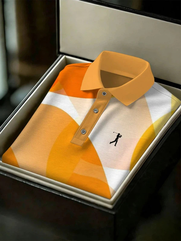 Men's Business Style Print Short Sleeved Polo Shirt