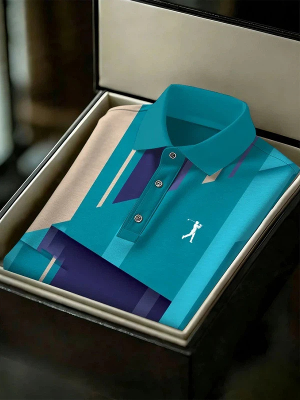 Men's Geometric Golf Sports Short Sleeve Polo Shirts