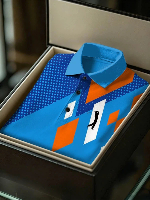 Men's Geometric Golf Sports Short Sleeve Polo Shirts