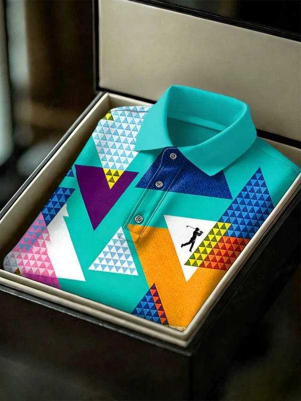 Men's Geometric Golf Sports Short Sleeve Polo Shirts