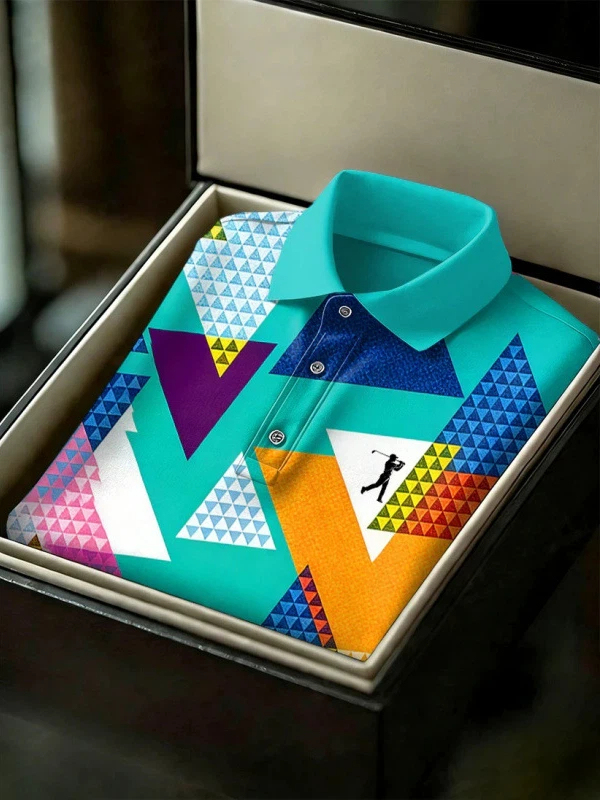 Men's Geometric Golf Sports Short Sleeve Polo Shirts