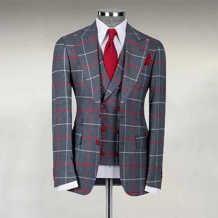 Men's Business Contrast Plaid Two Button Lapel Blazer