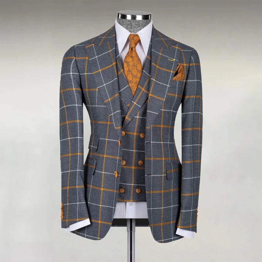 Men's Business Contrast Plaid Two Button Lapel Blazer