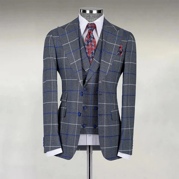 Men's Business Contrast Plaid Two Button Lapel Blazer