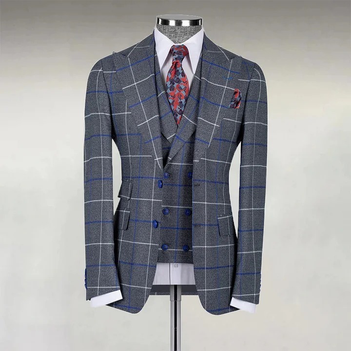 Men's Business Contrast Plaid Two Button Lapel Blazer