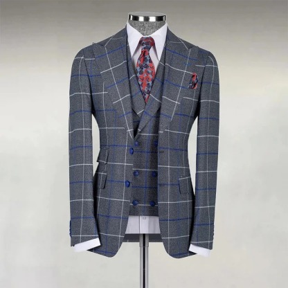 Men's Business Contrast Plaid Two Button Lapel Blazer