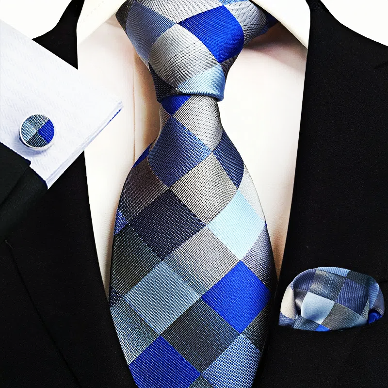 Men's Formal Work Tie Grey Yellow Striped Tie Pocket Square Cufflinks 