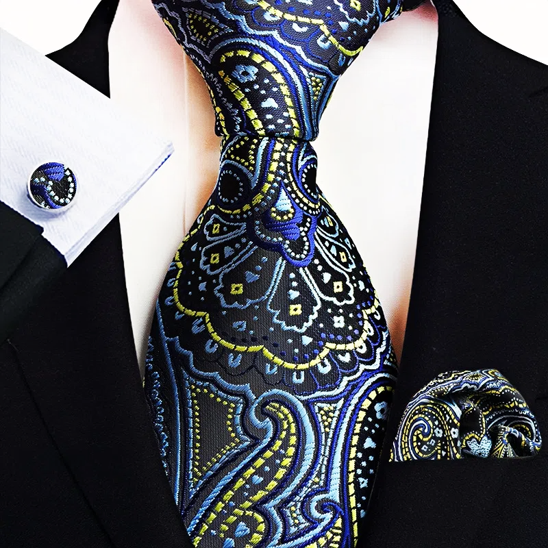 Men's Classic Paisley Tie Pocket Square Cufflinks Set