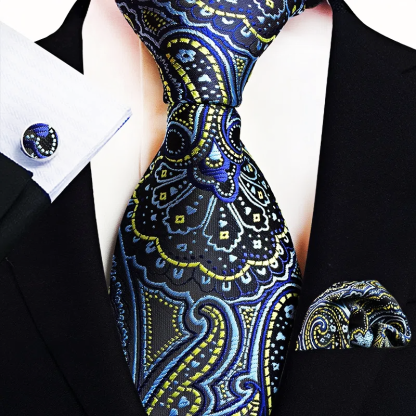 Men's Classic Paisley Tie Pocket Square Cufflinks Set