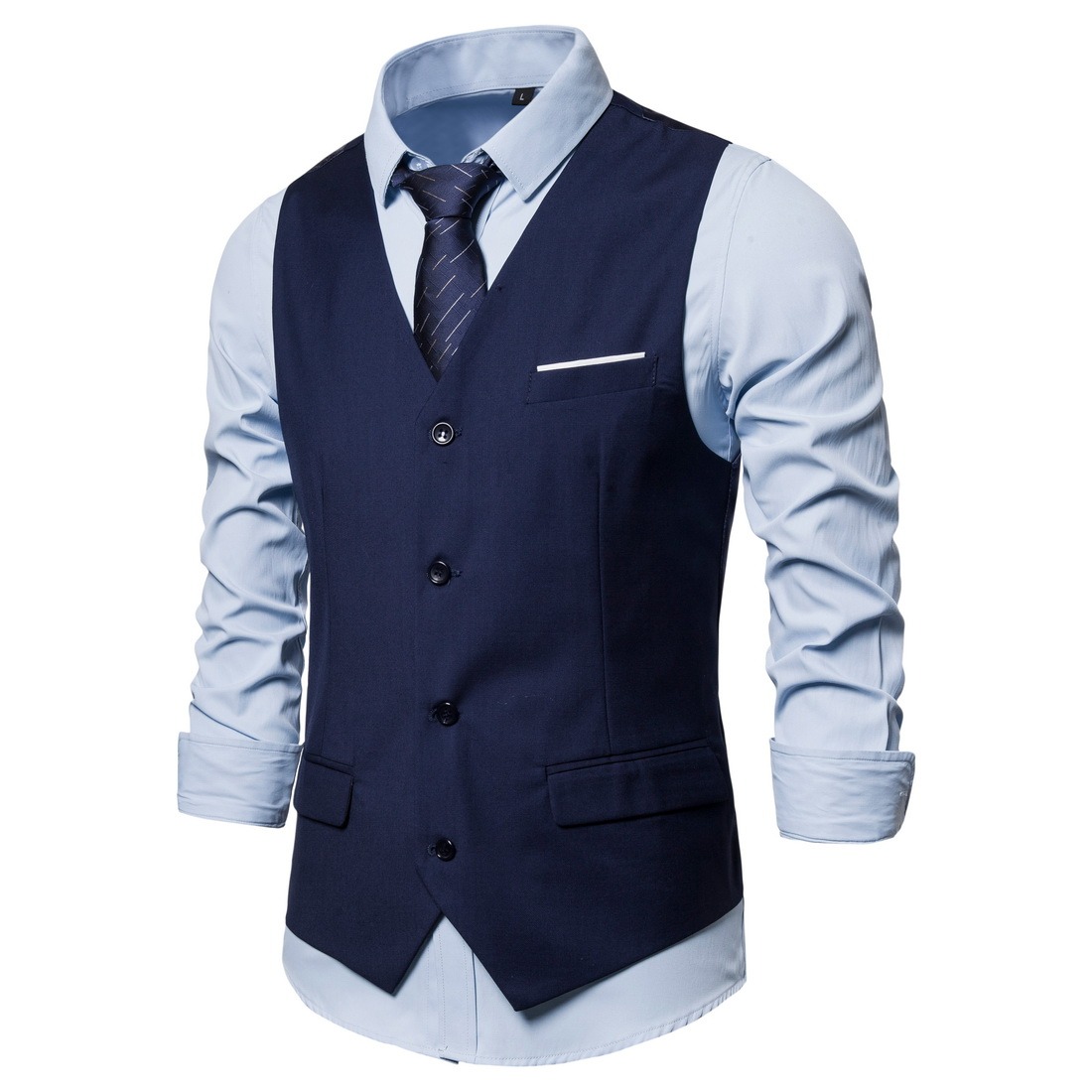 Men's Fashionable Solid Color Design Single-Breasted Pocket Design Versatile Slim-Fitting Vest