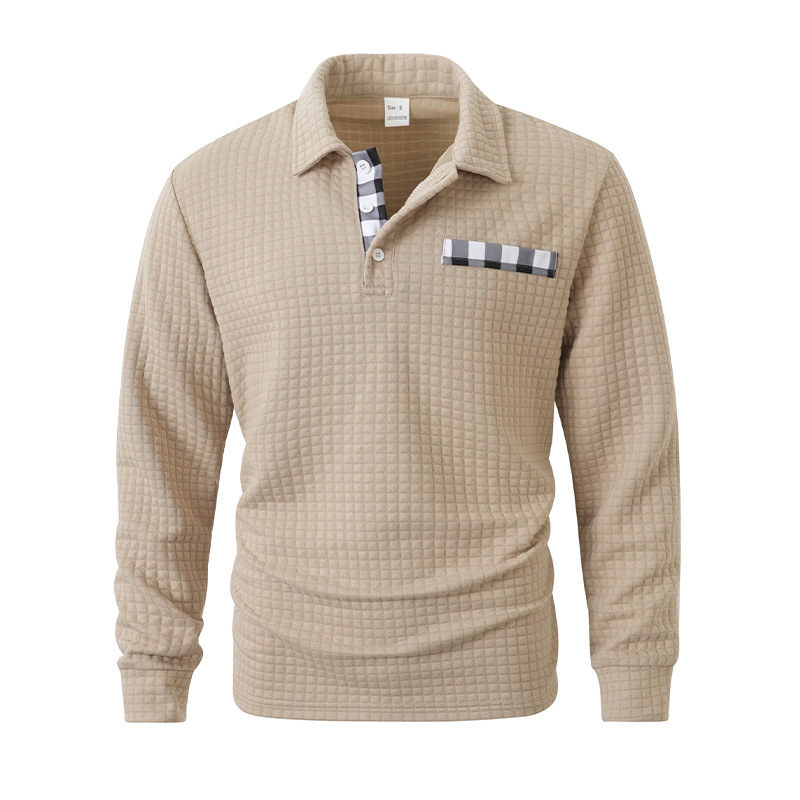 Men's Vintage Striped Long-Sleeved Henley Polo Shirt
