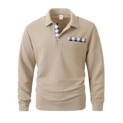 Men's Vintage Striped Long-Sleeved Henley Polo Shirt