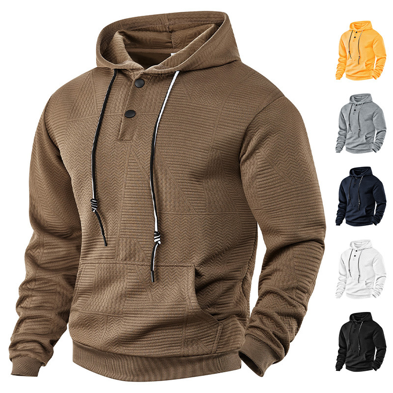 Men's pullover solid color casual sporty loose trendy long-sleeved hooded sweatshirt