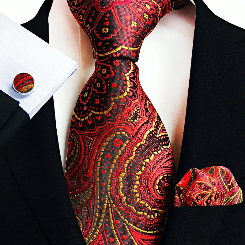 Men's Formal Work Tie Grey Yellow Striped Tie Pocket Square Cufflinks 