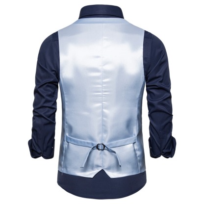 Men's Fashionable Solid Color Design Single-Breasted Pocket Design Versatile Slim-Fitting Vest