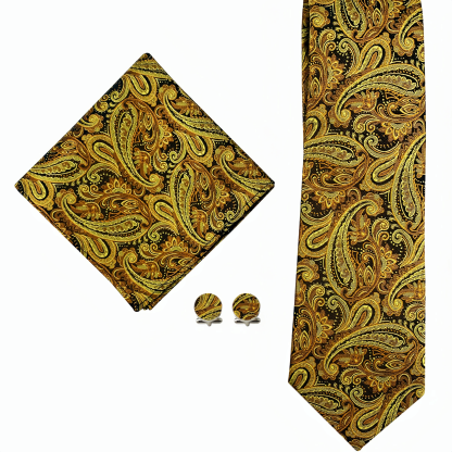Men's Classic Paisley Tie Pocket Square Cufflinks Set
