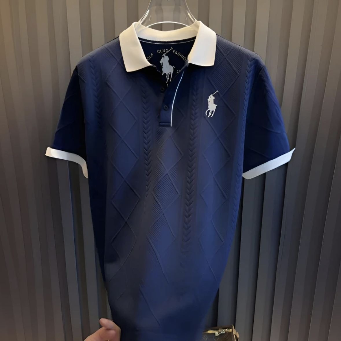 Short-sleeved polo shirt with wheat ear embroidery